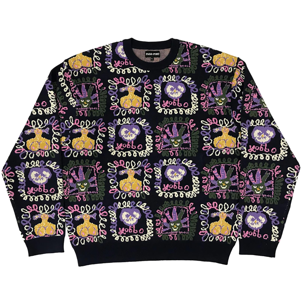 Pass-Port Faces Knit Sweater Black Pass-Port Faces Knit Sweater Black