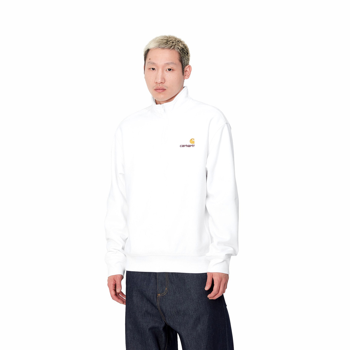 Carhartt WIP Half Zip American Script Sweater White Carhartt WIP Half Zip American Script Sweater White