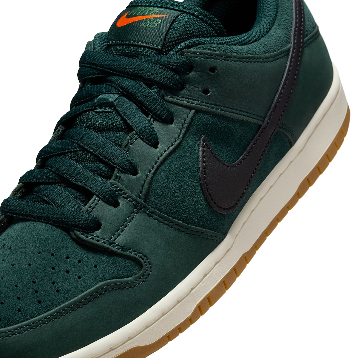 Nike SB Dunk Low Pro Deep Fir/Black-Fir-Sail-Gum Lt Brown-Safety Orange