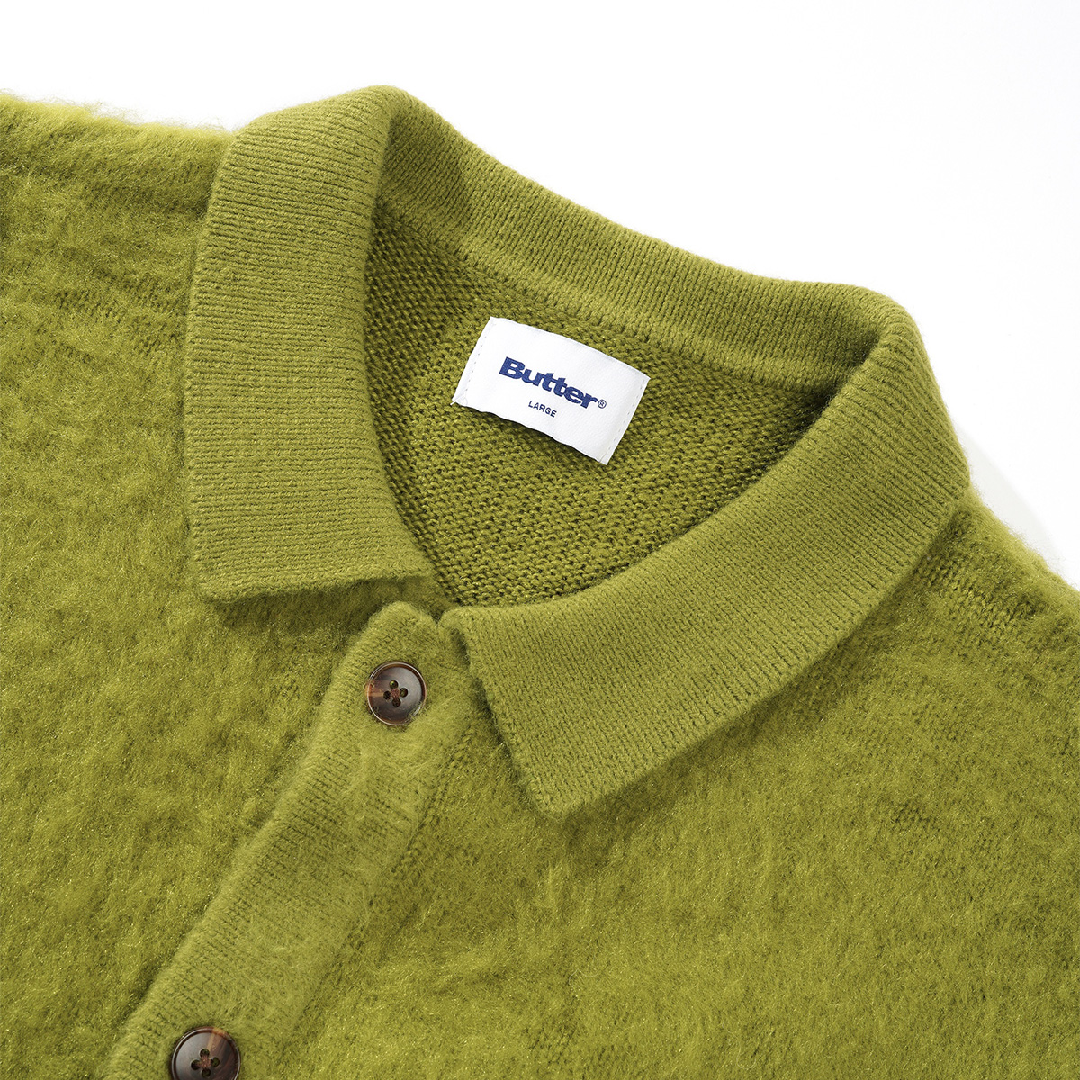 Butter Goods Mohair Button Up Knitted Cardigan Shirt Moss