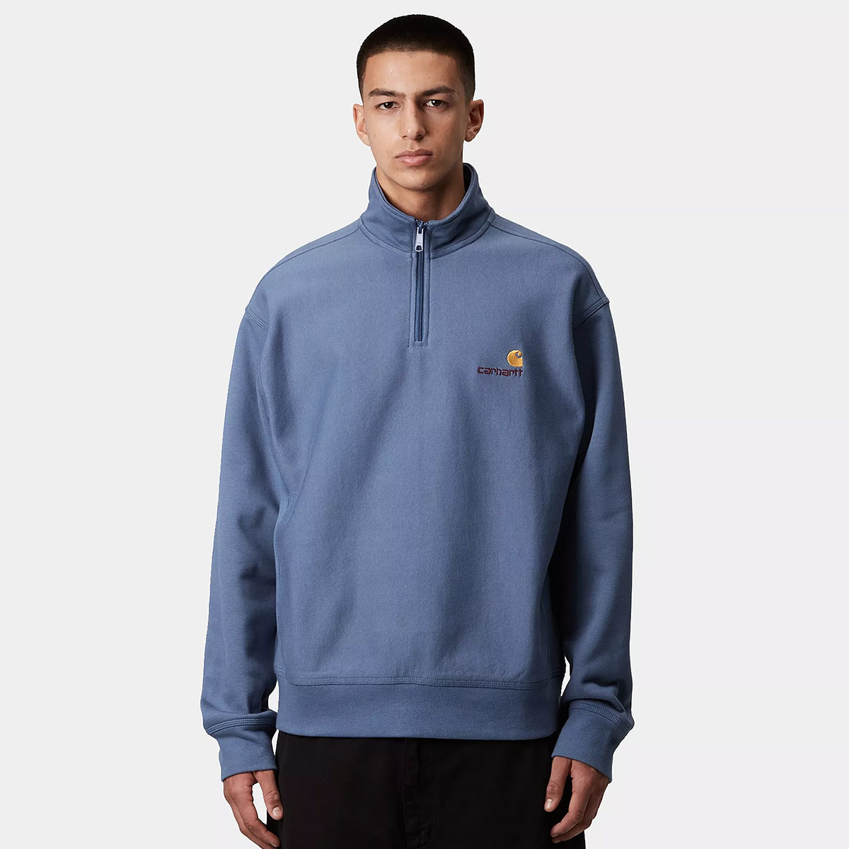 Carhartt WIP Half Zip American Script Sweater Blue Iris Carhartt WIP Half Zip American Script Sweater Blue Iris