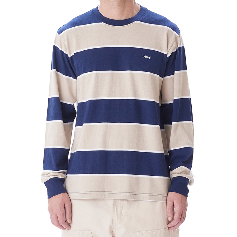 Obey Bryon Stripe Longsleeve Knit T-Shirt Academy Navy