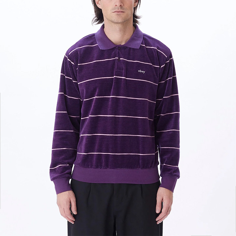 Obey Astoria Velour Stripe Longsleeve Polo Wineberry Obey Astoria Velour Stripe Longsleeve Polo Wineberry