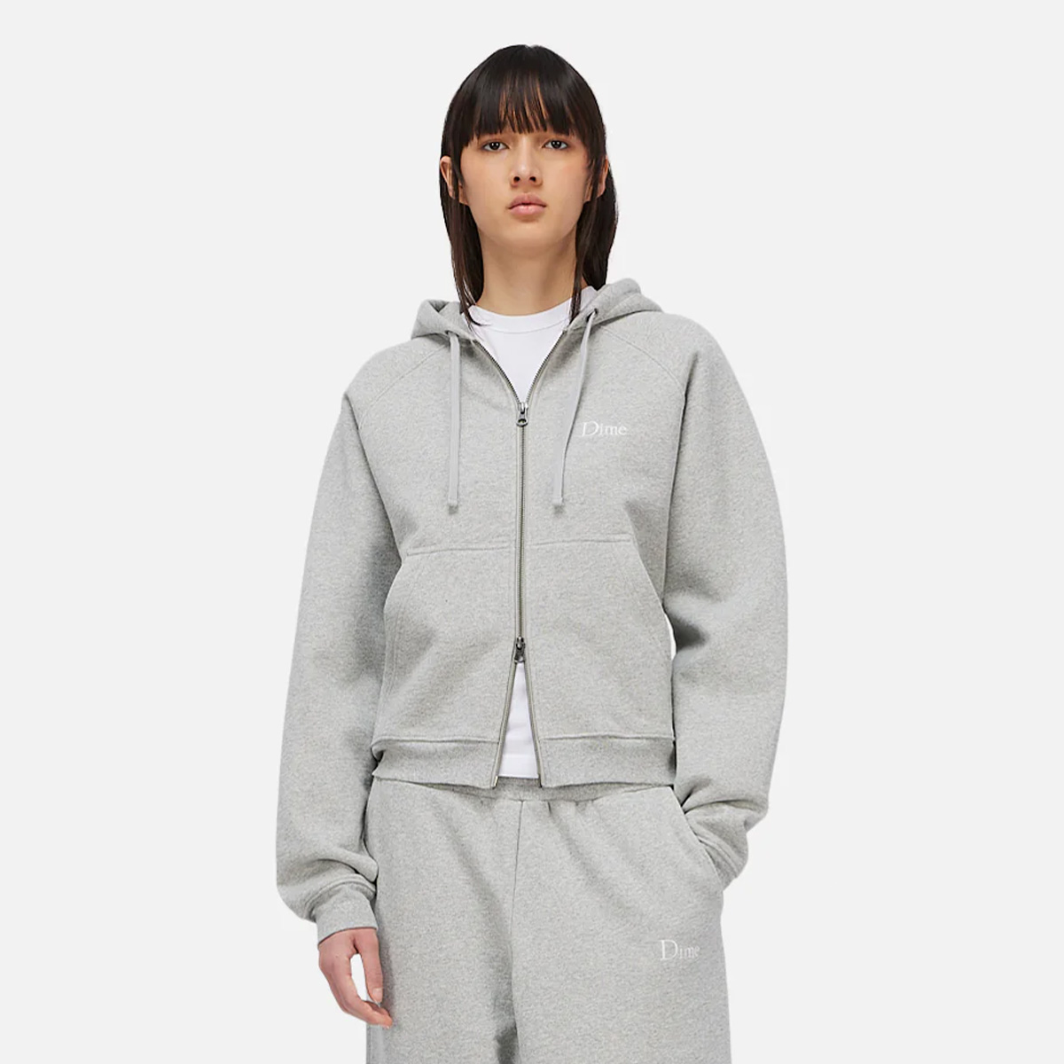 Dime Cursive Small Logo Zip Hooded Sweater Ash