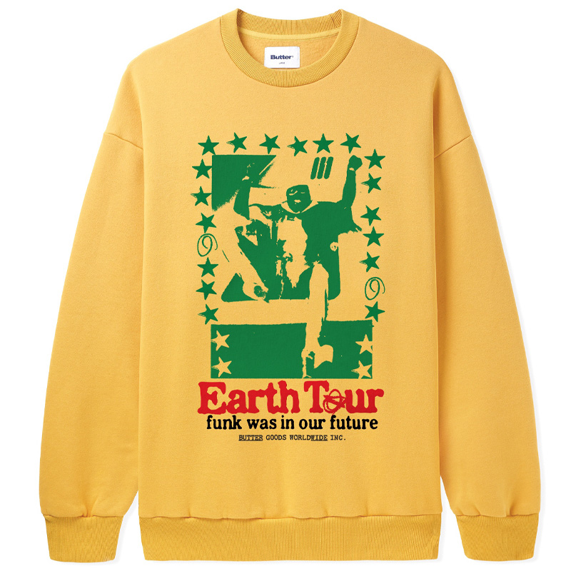 Butter Goods Earth Tour Crewneck Sweater Banana Butter Goods Earth Tour Crewneck Sweater Banana
